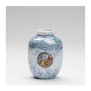 Porcelán váza 12, 5x9 cm gyöngyház kék imák kép