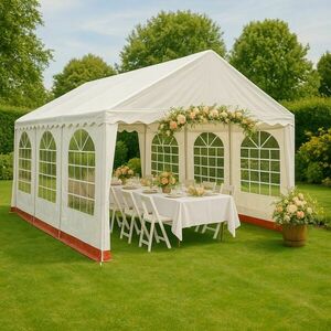 Kerti party sátor 6×4 m PVC 400 g/m² fehér és piros csíkos kép
