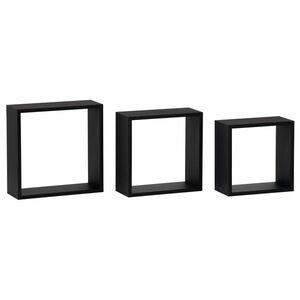 Falipolc, 3 db-os készlet, fekete matt, 30 x 11, 7, 27 x 11, 7, 24 x 11, 7 cm, fekete kép