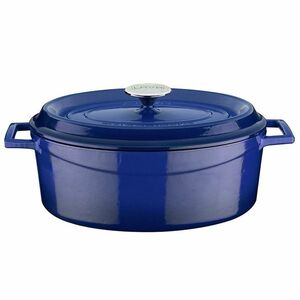 LAVA fém öntöttvas ovális edény kék , 7 l, átmérő31 cm. kép