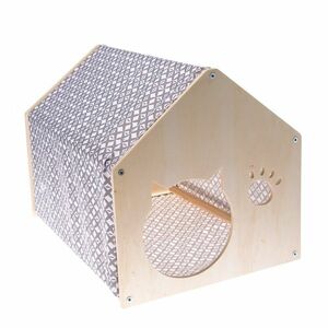 Fából készült macskaház, szürke szövet, 51, 5 x39, 5 x 38 cm kép