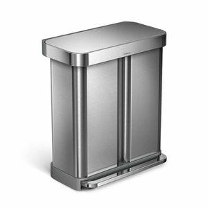 Simplehuman Pedálos szemetes szelektívhulladékgyűjtő, 58 l, csiszolt acél, FPP, ezüst kép