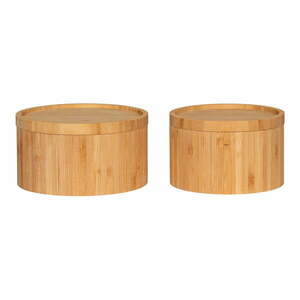 Natúr színű fedeles-dekoratív bambusz tárolódoboz szett 2 db-os ø 15x8 cm Chefalu – House Nordic kép