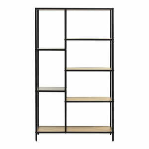 Fekete-natúr színű könyvespolc tölgyfa dekorral 80x146x35 cm Altino – Unique Furniture kép