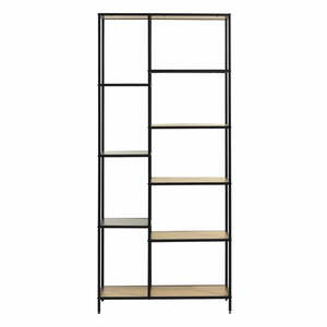 Fekete-natúr színű könyvespolc tölgyfa dekorral 80x180x35 cm Altino – Unique Furniture kép