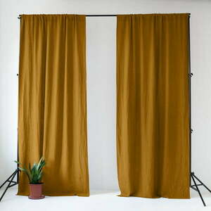 Okkersárga-barna len függöny 140x250 cm Bronze – Linen Tales kép