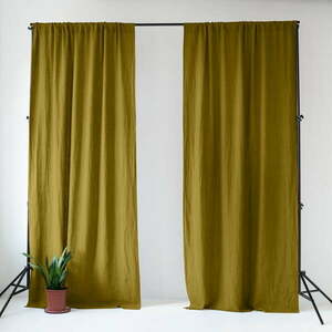 Okkersárga-zöld len függöny 140x250 cm Moss Green – Linen Tales kép