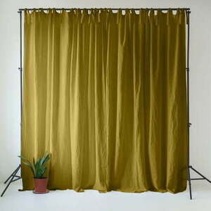 Okkersárga-zöld len függöny 140x300 cm Moss Green – Linen Tales kép