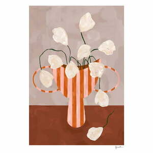 Poszter 50x70 cm White Flowers in Striped Vase – The Poster Club kép