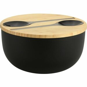 Kesper 58470 Salátás tál evőeszközökkel és bambuszfedéllel 24 cm, fekete, fekete kép