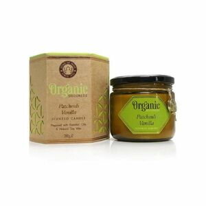 Organikus gyertya Patchouli Vanilla 200 gborostyánszínű üvegben kép