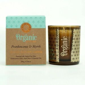 Organikus füstölő gyertya Frankincense & Myrrh200 g üvegben, aranyfóliával kép