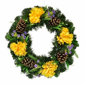 Halászcsésze koszorú sárga krizantémokkaldíszítve, 35 cm kép