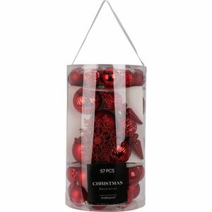 Cristal karácsonyi díszek készlete piros, 57 db kép