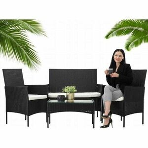 Aldotrade GardenLine rattan kerti szett, fekete + krémszínű karfák kép