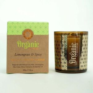 Organikus füstölő gyertya Lemongrass & Spice200 g üvegben, aranyfóliával kép
