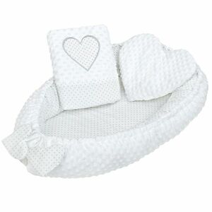 New Baby Szív luxus fészek párnával és takaróval, Minky, fehér kép