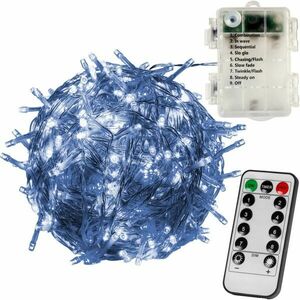 VOLTRONIC® Fényfüzér 100 LED Hideg fehér 3AA elem + vezérlő kép
