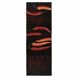 Konyhai futószőnyeg, csilipaprikákkal mintázott, fekete - piros - narancssárga, poliészter, 60x180 cm - POPOTTE - Butopêa kép
