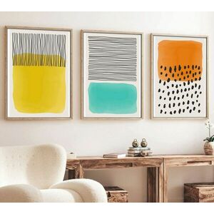 Falikép szett, 3 db, élénk színek, sárga - türkiz - narancssárga, 50x70 cm - TRIO - Butopêa kép