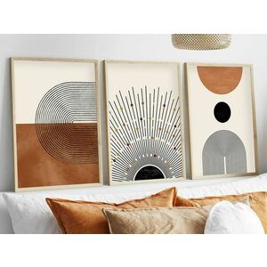 Falikép szett, 3 db, formák, szürke - barna - bézs, 50x70 cm - JAPANDI - Butopêa kép