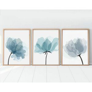 Falikép szett, 3 db, virágok, kék - fekete, 50x70 cm - TRIO - Butopêa kép