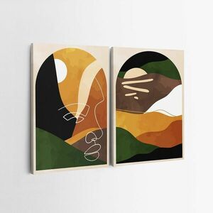 Falikép szett, 2 db, absztrakt arc mintával, aranysárga - sötétzöld - fekete, 50x70 cm - Butopêa kép