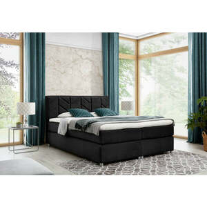 MODLA kárpitozott boxspring ágy + fedőmatrac - fekete / 160x200 kép
