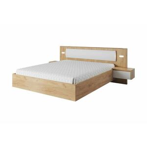 LOXEN franciaágy - fehér/tölgyfa craft arany / 160x200 kép