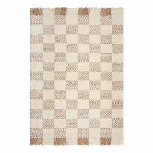 Krémszínű-natúr színű kézi szövésű gyapjúkeverék szőnyeg 200x300 cm Eric Checkboard – Flair Rugs kép