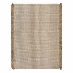 Bézs kézi szövésű gyapjúkeverék szőnyeg 160x230 cm Rene Fringed Ribbed – Flair Rugs kép