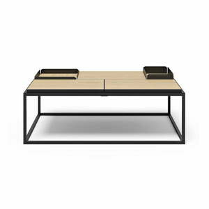 Fekete-natúr színű dohányzóasztal tölgyfa dekoros asztallappal 75x120 cm Douro – TemaHome kép