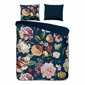 Sötétkék egyszemélyes-hosszabbított pamut-szatén ágyneműhuzat 140x220 cm Fiori – Descanso kép