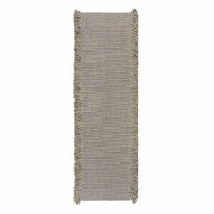 Szürke kézi szövésű gyapjúkeverék futószőnyeg 60x230 cm Rene Fringed Ribbed – Flair Rugs kép