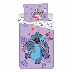 Lila egyszemélyes pamut gyerek ágyneműhuzat 140x200 cm Lilo and Stitch "Kiss" – Jerry Fabrics kép