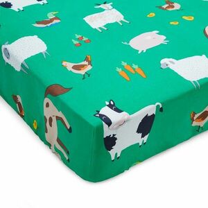 Zöld gumis kétszemélyes gyerek lepedő 135x190 cm Farmyard Animals – Catherine Lansfield kép