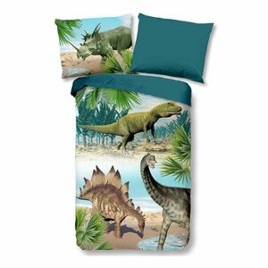 Zöld-kék egyszemélyes pamut gyerek ágyneműhuzat 140x200 cm Dino – Good Morning kép