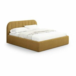 Mustársárga kárpitozott ágyneműtartós franciaágy ágyráccsal 160x200 cm Juno – Windsor & Co Sofas kép