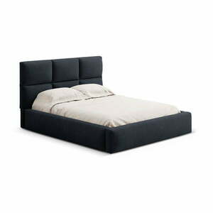 Sötétkék kárpitozott ágyneműtartós franciaágy ágyráccsal 160x200 cm Libera – Windsor & Co Sofas kép