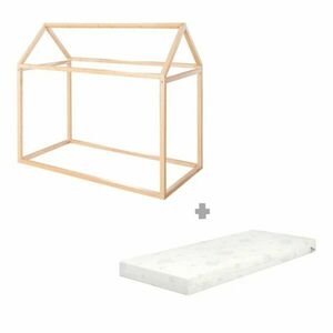 Natúr színű bambusz házikó alakú gyerekágy matraccal-ágyrács nélkül 70x140 cm House Bed – Roba kép