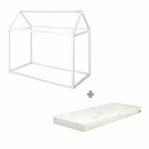 Fehér borovi fenyő házikó alakú gyerekágy matraccal-ágyrács nélkül 70x140 cm House Bed – Roba kép