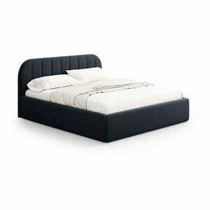 Sötétkék kárpitozott ágyneműtartós franciaágy ágyráccsal 160x200 cm Juno – Windsor & Co Sofas kép