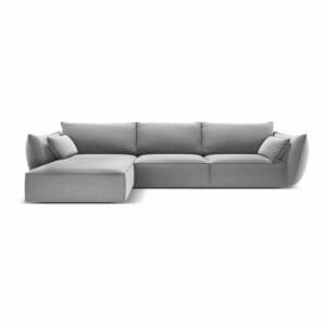 Világosszürke bársony sarokkanapé (bal oldali-heverő résszel) Vanda – Mazzini Sofas kép
