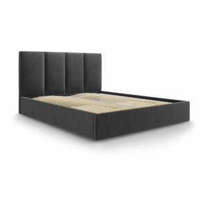 Sötétszürke kárpitozott franciaágy tárolóhellyel ágyráccsal 140x200 cm Juniper – Mazzini Beds kép