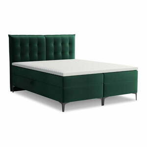 Sötétzöld ágyneműtartós boxspring ágy 160x200 cm Mikana – Makamii kép