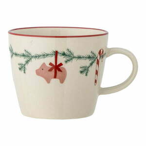 Krémszínű agyagkerámia bögre cappucinóhoz karácsonyi mintával 300 ml Yule – Bloomingville kép