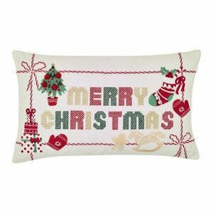Pamut díszpárna karácsonyi mintával 30x50 cm Merry Christmas Cross Stitch – Catherine Lansfield kép