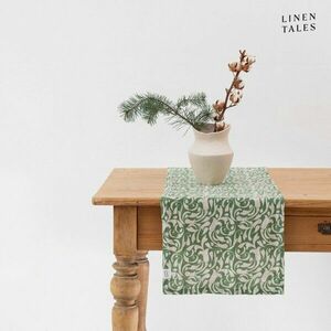 Len asztali futó 40x150 cm Evergreen Damask – Linen Tales kép