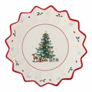 Piros-krémszínű kerámia szervírozó tányér karácsonyi mintával ø 20 cm Naive – Bloomingville kép