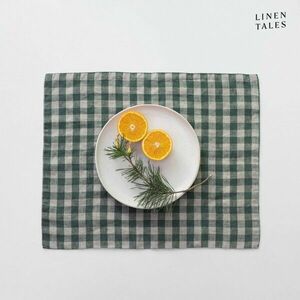 Len tányéralátét 35x45 cm Forest Green Gingham – Linen Tales kép